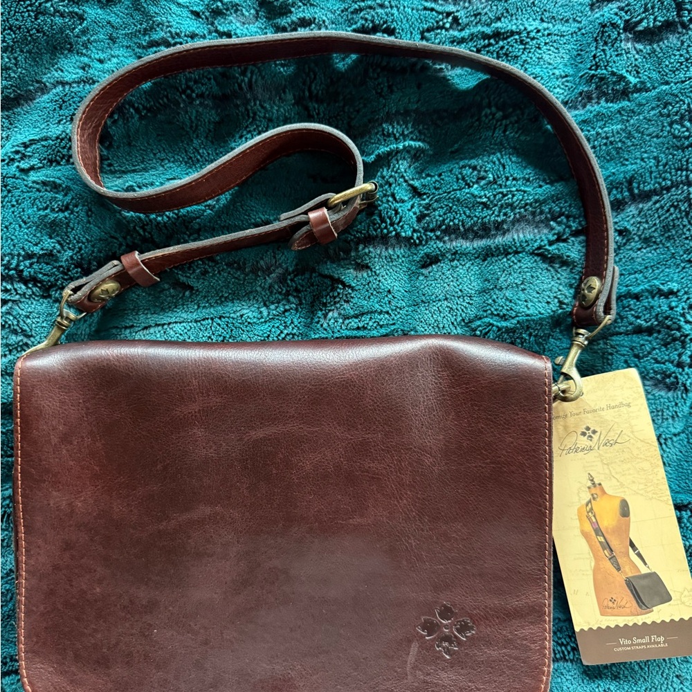 Patricia Nash Vito Small Flap Brown Leather Crossbody Bag